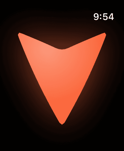 Ersha on Apple Watch, drifting high: an orange arrow pointing down, to ease off